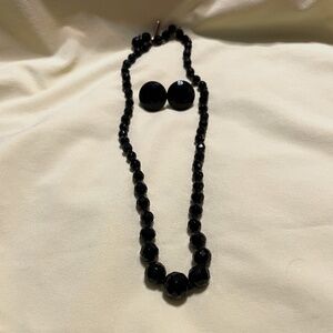 Vintage Black Faceted glass beads necklace and earrings